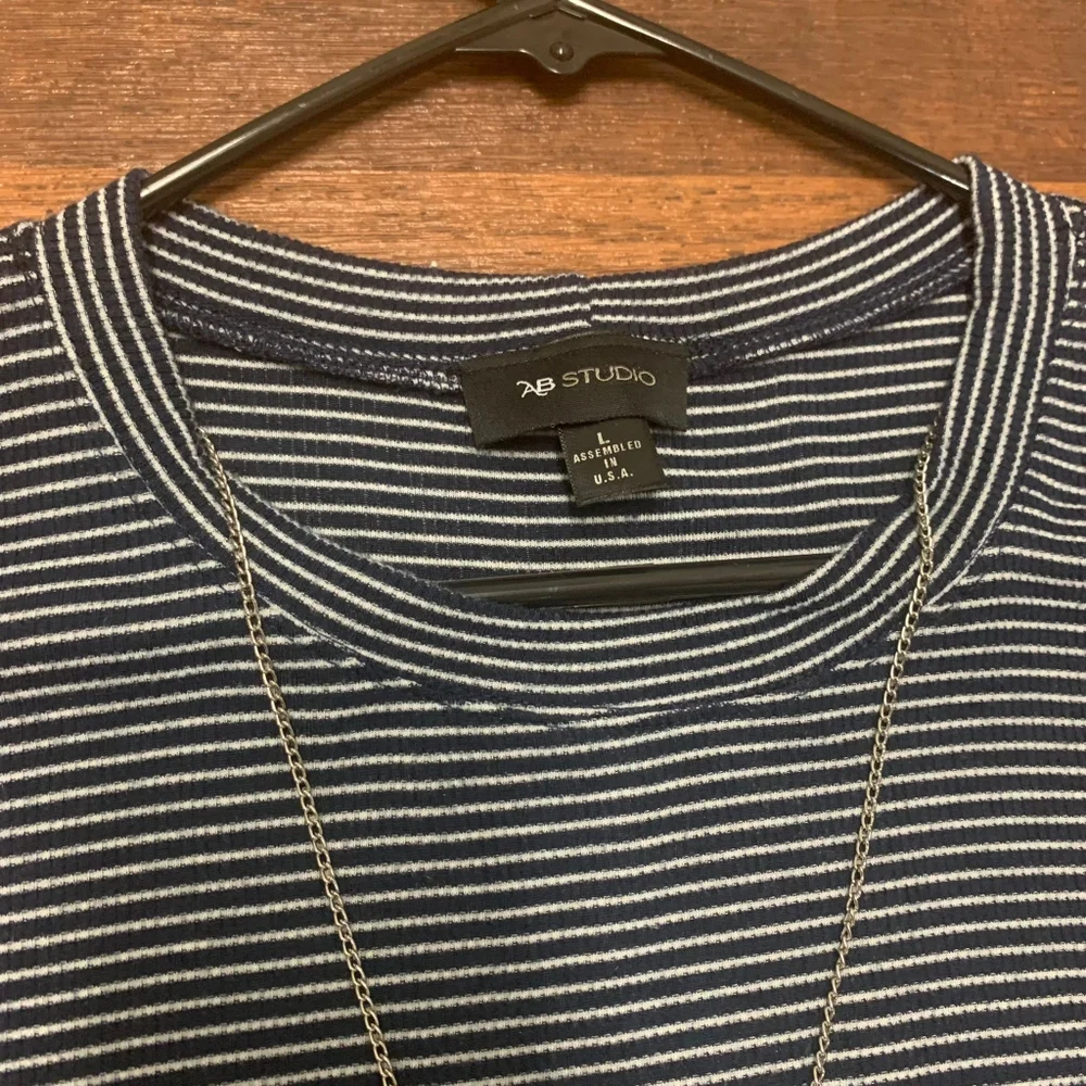 AB Studio Women's Sleeveless Navy/White Striped Stretch Dress Sz L Side Pockets